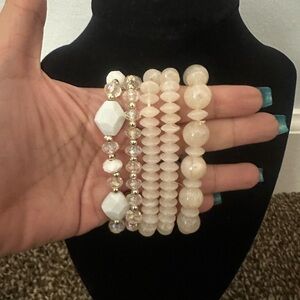 Elegant White and Cream Beaded Bracelet Set